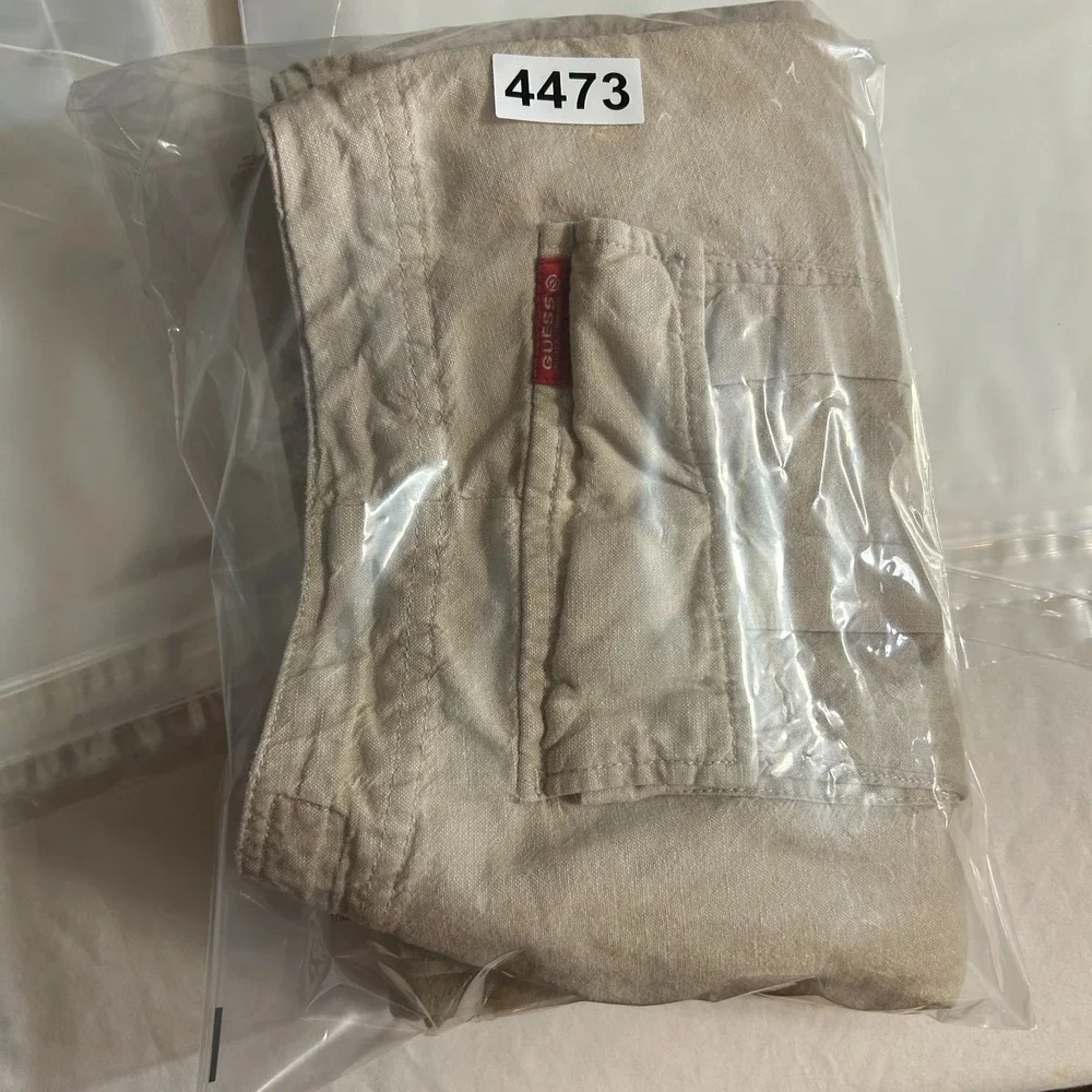 Vintage Guess Jeans Linen Pants Mens 38 Beige Drawstring Flat Front Grunge